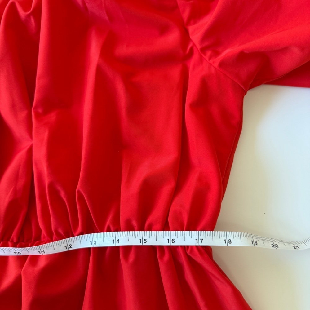 LDT Red Dress Connie Front Tie Short Sleeve Blouson Midi Dress 12 - Picture 15 of 16